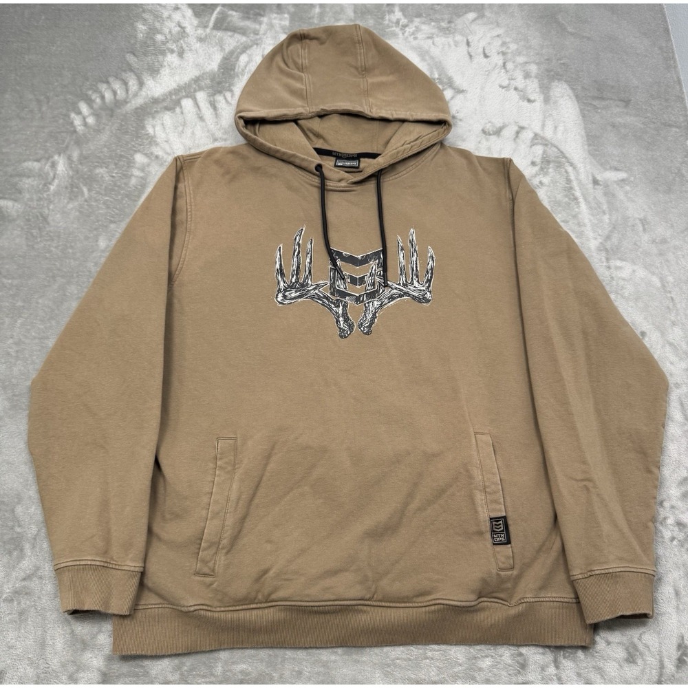 MTN Ops Hoodie Mens 2XL Brown Pullover Sweatshirt Graphic Logo Hiking Trail Gear